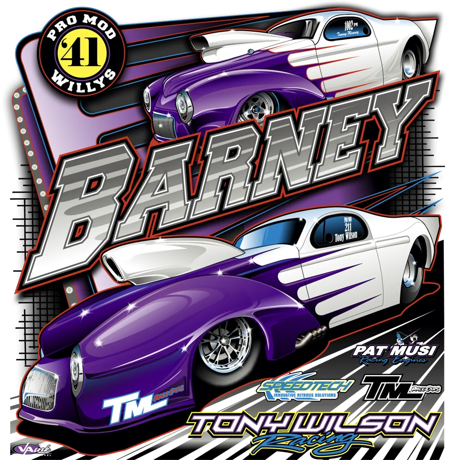Barney 2026 Tee, full colour Barney back print, Tony Wilson Racing