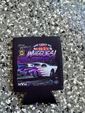 Black Tony Wilson Racing koozie with the She Loves My Wheelies Barney artwork