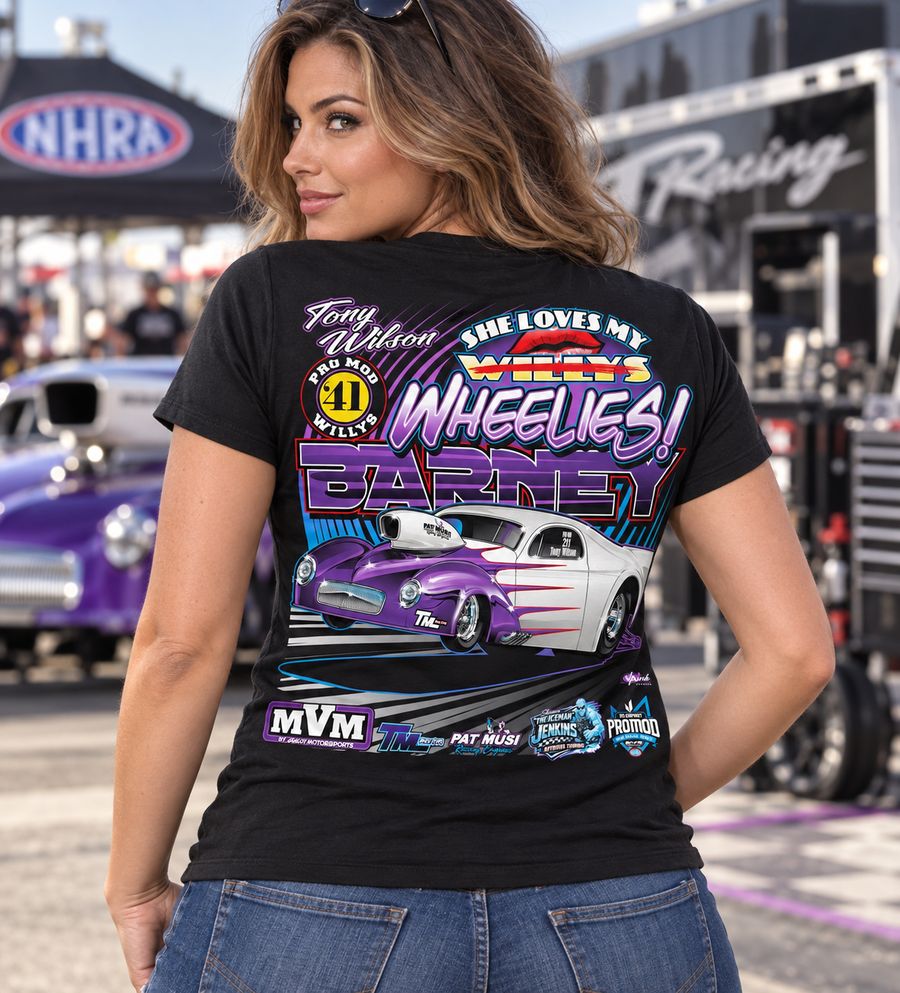 Limited edition Wheelies tee, She Loves My Willys design, black